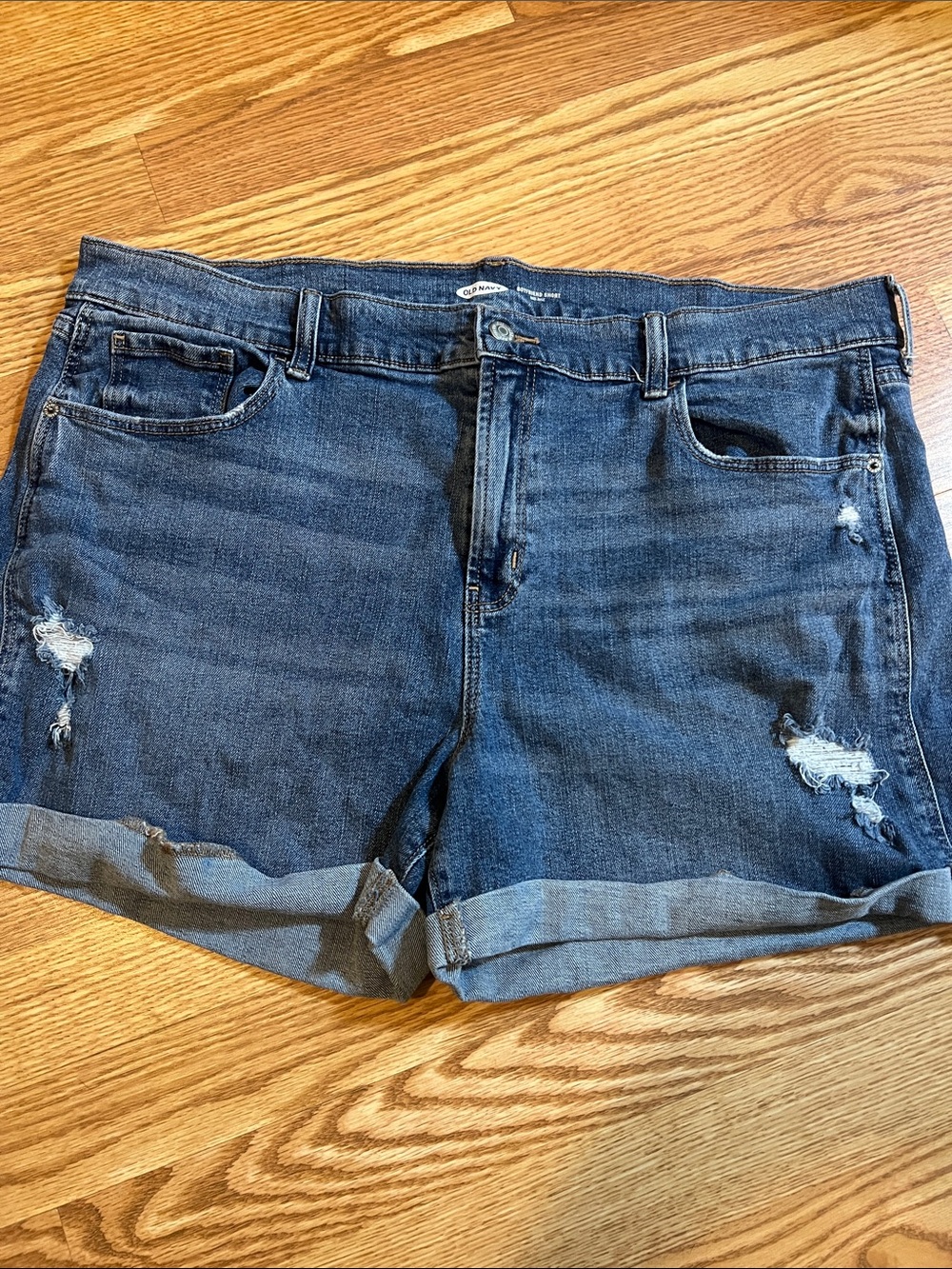 Old Navy Dark Blue Distressed Rolled Hem Denim Shorts